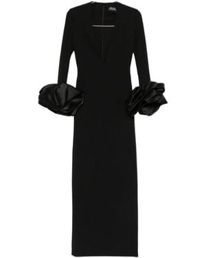 Solace London V-Neck Ruffled Dress - Black