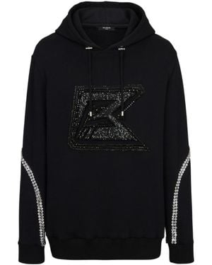 Balmain Embroidered Drawstring Hoodie - Blue