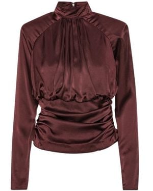 ROTATE BIRGER CHRISTENSEN Pleated Long-Sleeved Blouse - Red