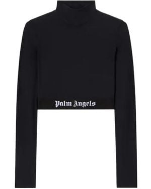 Palm Angels Classic Logo Long Sleeved Mockneck Top - Black