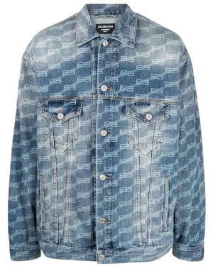Balenciaga Giacca Bb Monogram Large Fit Da Uomo - Blue