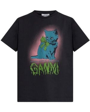 Ganni Neon Kitty T-Shirt - Black