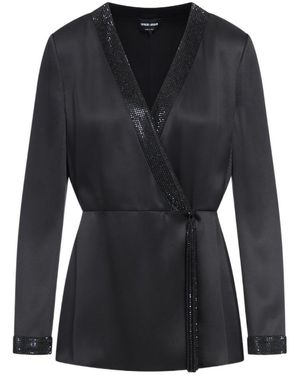 Giorgio Armani Shiret Embellished Satin Top - Black