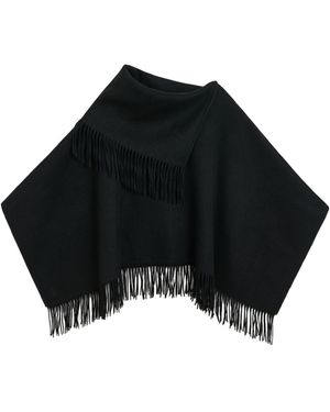 By Malene Birger Fringed Wool Cape Coat - Black
