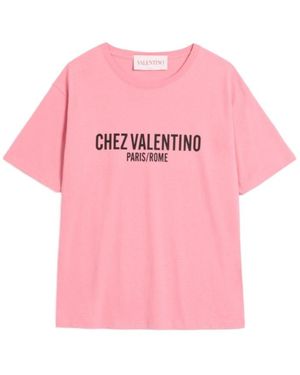Valentino Chez -Printed Crewneck T-Shirt - Pink
