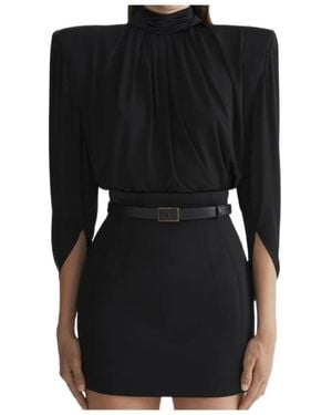 Mugler High-Neck Long-Sleeve Top - Black