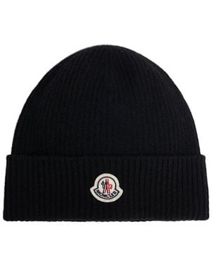 Moncler Logo Wool Cashmere Beanie - Black