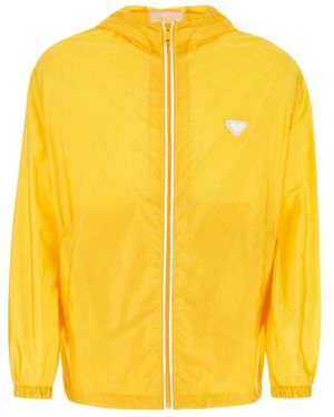 Prada Hooded Zip-Front Jacket - Yellow