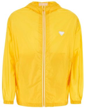 Prada Hooded Zip-Front Jacket - Yellow