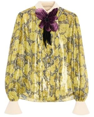 Valentino Floral Printed Long Sleeved Shirt - Yellow