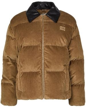 Miu Miu Lapel Long-Sleeved Cotton Coat - Brown