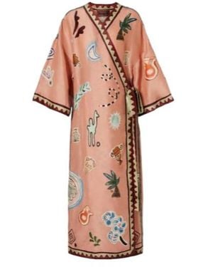 ALÉMAIS Linen And Silk-Blend Wrap Midi Dress - Pink