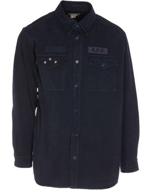 A.P.C. Logo-Patch Buttoned Shirt Jacket - Blue
