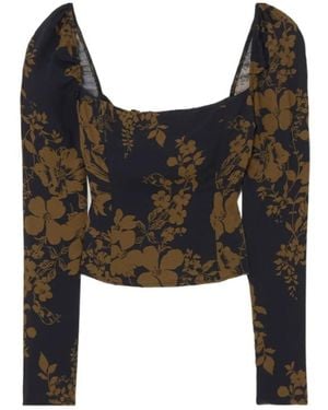 Reformation Demi Floral-Print Crepe De Chine Blouse - Black
