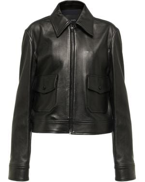 JOSEPH Classic Zip-Up Leather Jacket - Black