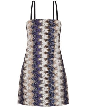 Missoni Striped Metallic Crochet-Knit Mini Dress - Blue