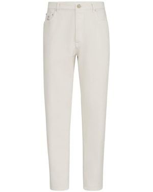 Brunello Cucinelli Garment-Dyed Denim Iconic Fit Five-Pocket Pants With Rips - White