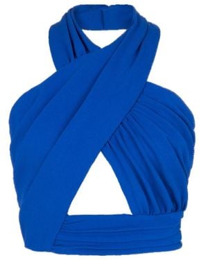 Balmain Ruched Halter Neck Crossover Top - Blue