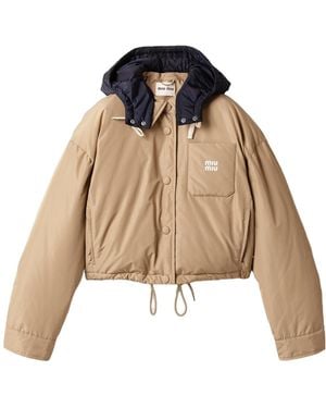 Miu Miu Technical Pongé Down Hoodie Jacket - Natural