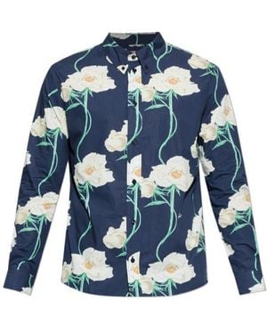 KENZO Floral Printed Button-Up Shirt - Blue