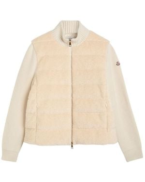 Moncler Quilted Wool And Teddy Cardigan - Natural