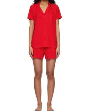 Skims Elastic Ribbed Knitted Pajama Set - Red