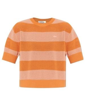 Lacoste Horizontal-Stripe Waffle-Knit T-Shirt - Orange