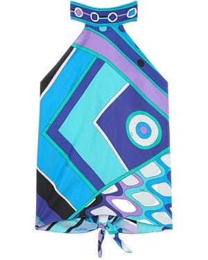 PUCCI Pucci Halterneck Printed Beach Top - Blue