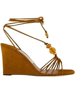 Jimmy Choo Lova Bead-Embellished Suede Wedge Sandals - Metallic