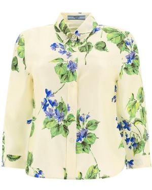 Prada Floral-Printed Button-Up Shirt - Metallic