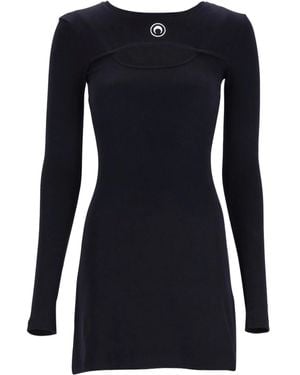 Marine Serre Logo Patch Cut-Out Ribbed Mini Dress - Black