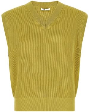 AURALEE Ribbed-Knit V-Neck Vest - Green