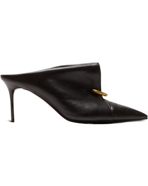 Balmain Lambskin Leather Mules With Front Piercing - Black