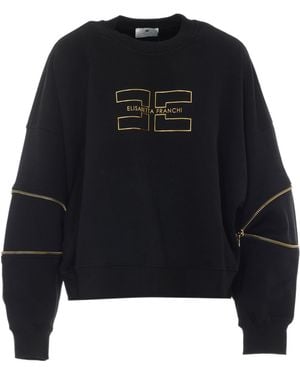 Elisabetta Franchi Logo-Print Zip-Detail Sweatshirt - Black