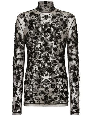 Dolce & Gabbana High-Neck Tulle Top - Black