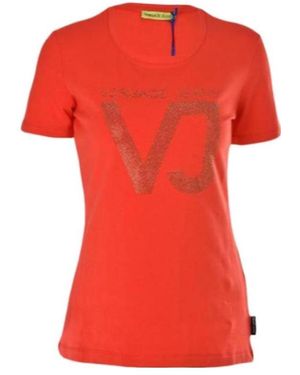 Versace Jeans Couture Letter Hot Drilling Elastic T-Shirt - Red