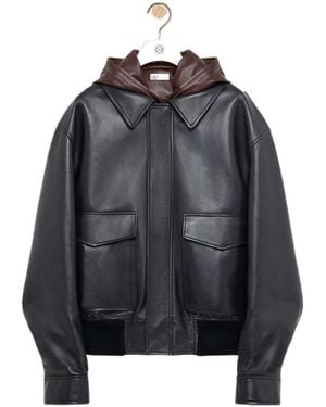 Loewe Hooded Leather Jacket - Black