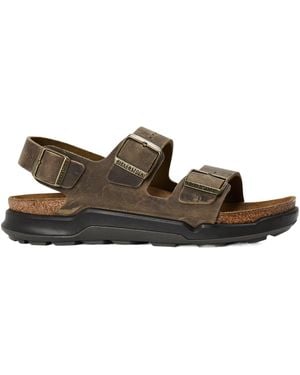 Birkenstock Distressed Leather Slide Sandals - Brown