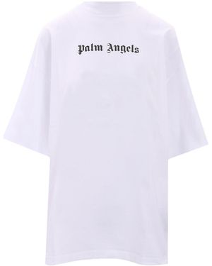 Palm Angels Logo Printed Drop Shoulder T-Shirt - White