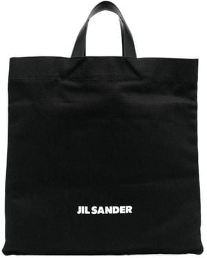 Jil Sander Logo Printed Top Handle Bag - Black