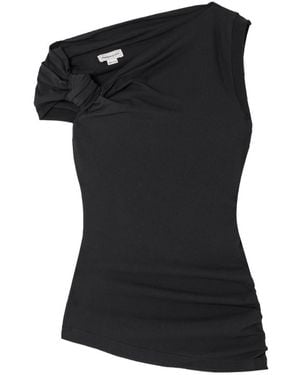 McQueen Asymmetrical Stretch Cotton Top With Knot Detail - Black