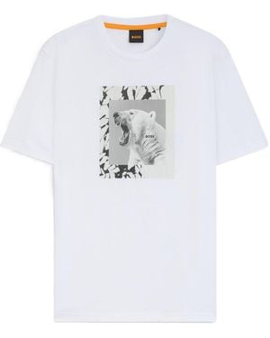 BOSS Polar Bearpattern Cotton Tshirt - White
