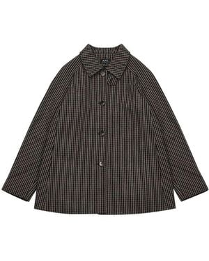 A.P.C. Buttoned Check Coat - Grey