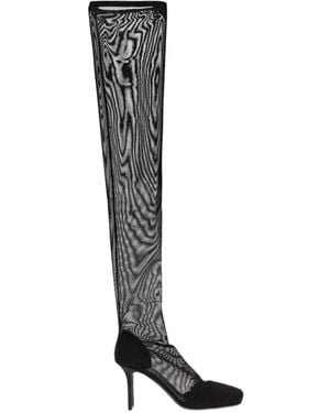 Courreges Square-Toe Mesh Thigh Boots - Black