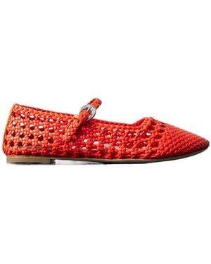 STAUD Nell Mary Jane Woven Ballet Shoes - Red