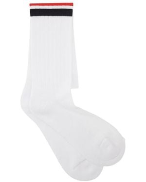 Thom Browne Four-Striped Knitted Socks - White