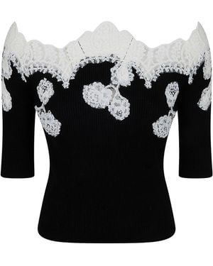 Ermanno Scervino Embroidered Lace Knitted Top - Black