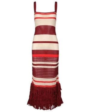 Johanna Ortiz Embayed Fringe Midi Dress - Red