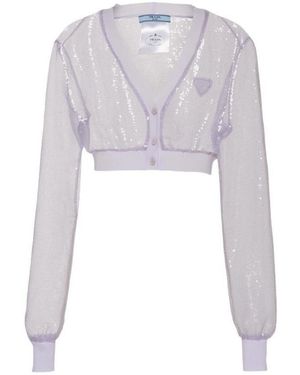 Prada Cropped Sequin-Embroidered Cardigan - White