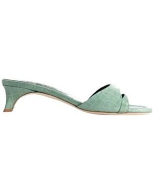BY FAR Simple Embossed Mules - Green